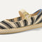 Close up of the vamp of The Espadrille Mary Jane in Compass Stripe. 