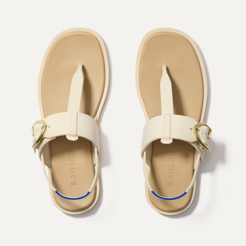 The T-Strap Sandal in Cream Puff shown from the top.
