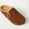 macro | Close up of the toe and vamp of The Teddy Buckle Clog in ReVelvet Russet. 