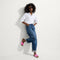 Alternate view of a model wearing The Twist Slide in Snapdragon.