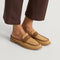 hover | Model wearing The Penny Loafer Mule in Wheat Raffia-Knit.