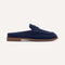 The Penny Loafer Mule in ReVelvet Navy shown from the side.