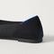 Close up of the heel of The Point III in Black, with Rothy's signature blue halo. 