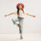 Alternate view of a model wearing The Kids Double Strap Sandal in Sailor Stripes.