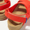 Close up of the velcro heel strap on The Kids Double Strap Sandal in Firetruck Red.