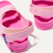 Close up of the velcro heel strap on The Kids Double Strap Sandal in Tutu.
