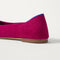 Close up of the heel of The Point III in ReVelvet Mulberry Python, with Rothy's signature blue halo. 
