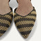 Close up of the toe and vamp of The D'Orsay Point in Shortbread Stripe