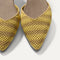 Close up of the toe and vamp of The D'Orsay Point in Daffodil Stripe