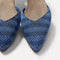 Close up of the toe and vamp of The D'Orsay Point in Sea Stripe.