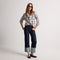 Alternate view of a model wearing The Max Square Mary Jane in ReVelvet Navy.