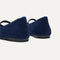 Close up of the heel of The Max Square Mary Jane in ReVelvet Navy, with Rothy's signature blue halo.