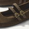 Close up of the buckle details of The Double Buckle Mary Jane in ReVelvet Bistro.