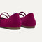 Close up of the heel of The Double Buckle Mary Jane in ReVelvet Mulberry, with Rothy's signature blue halo.