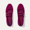The Double Buckle Mary Jane in ReVelvet Mulberry shown from the top.