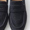 macro | Close up of the toe box and penny keeper of The Penny Loafer in ReVelvet Black.
