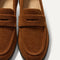 macro | Close up of the toe box and penny keeper of The Penny Loafer in ReVelvet Russet.