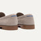Close up of the heel of The Penny Loafer in ReVelvet™ Dove. 