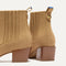 Close up of the block heel of The Western Bootie in Wren.