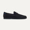 side | The Ravello Penny Loafer in ReVelvet™ Black shown from the side. 
