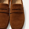 Close up of the vamp and penny keeper detail on The Ravello Penny Loafer in Russet.