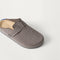 The toe and vamp of The Teddy Men's Clog in Ash Herringbone, in diagonal view.