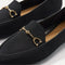 Close up of the bit hardware and vamp of The Double Bit Loafer in Black. 