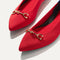 Close up of the toe and hardware detail on The Double Bit Point II in Red Crisp.
