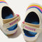 Close up of the back heel strap of The Kids Clog in Retro Wave.