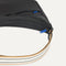 A closeup of The Travel Sling in Ink, showing the smooth zipper closure and soft, flexible handle.