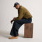 Alternate view of a model wearing The Men's Daily Driver in Oak Herringbone. 