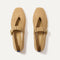The Max Buckle Mary Jane in Tan Woven shown from the top.