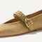 Top view of the square toe and V-shaped vamp of The Max Buckle Mary Jane in Tan Woven.