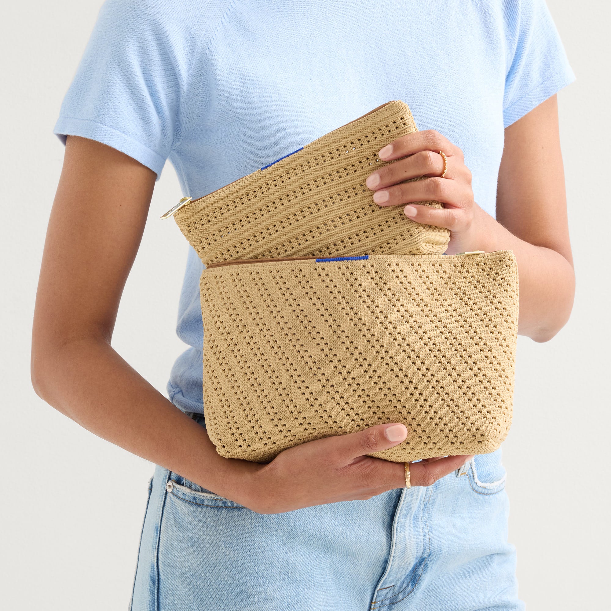 The Travel Pouch Set in Brown Butter Crochet | Rothy's