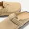 Close up of the braid detail across the top of The Braid Clog in Wheat. 