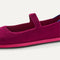 macro | The vamp and top strap of The Cruiser Mary Jane in ReVelvet Berry Pop. 