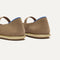 Close up of the heel of The Cruiser Mary Jane in ReVelvet™ Portobello, with Rothy's signature blue halo. 