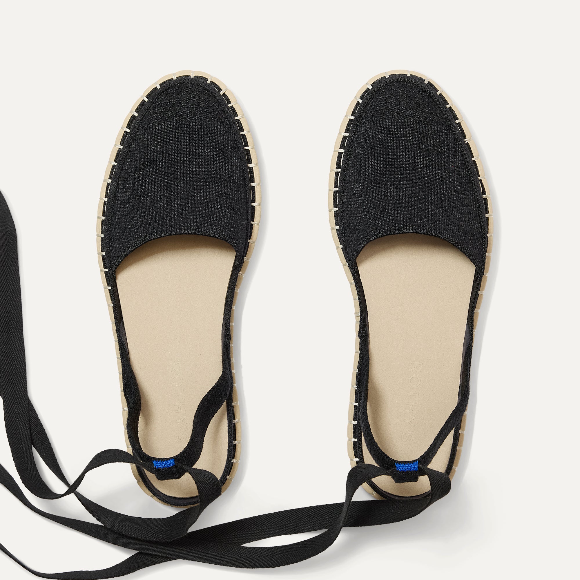Overlay:: Removable ankle straps! | Alt:: The D'Orsay Espadrille in Black shown from the top.