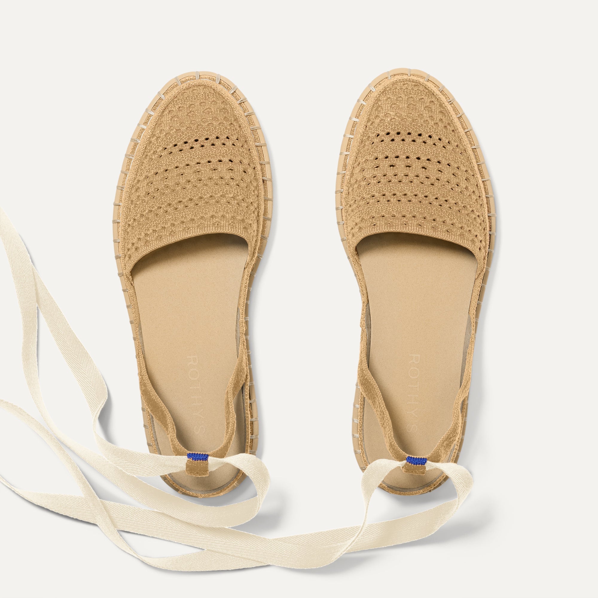 Overlay:: Removable ankle straps! | Alt:: The D'Orsay Espadrille in Camel Crochet shown from the top.