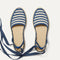 Overlay:: Removable ankle straps! | Alt:: The D'Orsay Espadrille in Deep Sea Stripe shown from the top.