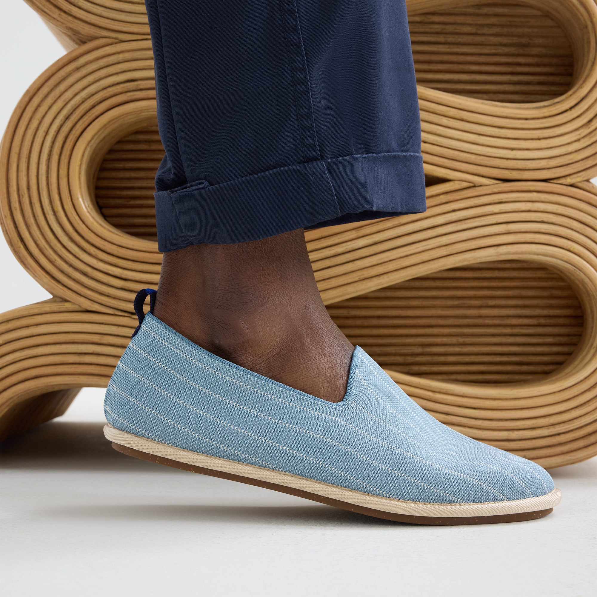 Travis Mathew White Slip-On Loafer with Blue Striped Insole Travis Mathew Pauly Navy Blue Striped Slip On Golf Shoes  main image 2