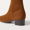 Close up of the block heel of The Classic Boot in ReVelvet Russet.