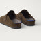 Close up of the heel of The Men's Clog in ReVelvet™ Bistro, with Rothy's signature blue halo. 