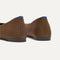 Close up of the heel of The Max Square Ballerina in Cinnamon Mesh with Rothy's signature blue halo.