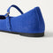 Close up of the heel of The Almond Mary Jane in ReVelvet Cobalt, with Rothy's signature blue halo.