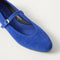 macro | Close up of the toe and vamp on The Almond Mary Jane in ReVelvet Cobalt.