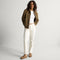 model | An alternate image of a model wearing The Penny Clog in ReVelvet Portobello.