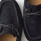 macro | Close up of the toe and vamp of The Driver Moc in ReVelvet Black, showing the cord lace details.