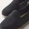 The Mini Loafer in ReVelvet™ Black view with detailing of the front of the shoe.