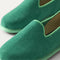 The Mini Loafer in ReVelvet™ Peapod view with detailing of the front of the shoe.